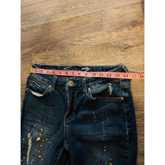 Seven7 Ankle Skinny Jeans, Size 6, Jeweled Distressed - Picture 9 of 10